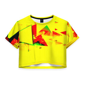 Женская футболка 3D укороченная с принтом Тrible в Екатеринбурге, 100% полиэстер | круглая горловина, длина футболки до линии талии, рукава с отворотами | геометрия | желтый | треугольник | яркий