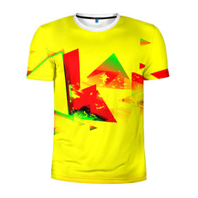 Мужская футболка 3D спортивная с принтом Тrible в Екатеринбурге, 100% полиэстер с улучшенными характеристиками | приталенный силуэт, круглая горловина, широкие плечи, сужается к линии бедра | геометрия | желтый | треугольник | яркий