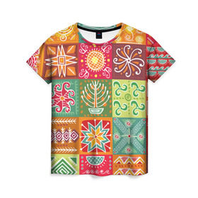Женская футболка 3D с принтом Гвинея-Бисау в Екатеринбурге, 100% полиэфир ( синтетическое хлопкоподобное полотно) | прямой крой, круглый вырез горловины, длина до линии бедер | африка | паттерн | разноцветный | этно | яркий