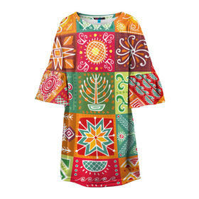 Детское платье 3D с принтом Гвинея-Бисау в Екатеринбурге, 100% полиэстер | прямой силуэт, чуть расширенный к низу. Круглая горловина, на рукавах — воланы | Тематика изображения на принте: африка | паттерн | разноцветный | этно | яркий