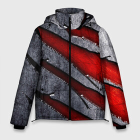 Мужская зимняя куртка 3D с принтом Следы когтей на металле в Екатеринбурге, верх — 100% полиэстер; подкладка — 100% полиэстер; утеплитель — 100% полиэстер | длина ниже бедра, свободный силуэт Оверсайз. Есть воротник-стойка, отстегивающийся капюшон и ветрозащитная планка. 

Боковые карманы с листочкой на кнопках и внутренний карман на молнии. | Тематика изображения на принте: когти | красный | металл | серебристый | следы | текстура