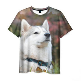 Мужская футболка 3D с принтом Хаски в Екатеринбурге, 100% полиэфир | прямой крой, круглый вырез горловины, длина до линии бедер | лайка | маламут | песик | песики | собака | собаки | хаски