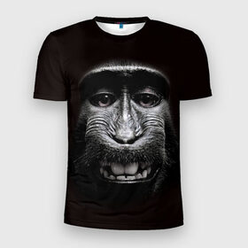 Мужская футболка 3D спортивная с принтом обезьяна в Екатеринбурге, 100% полиэстер с улучшенными характеристиками | приталенный силуэт, круглая горловина, широкие плечи, сужается к линии бедра | Тематика изображения на принте: взгляд | голова | животные | обезьяна | природа