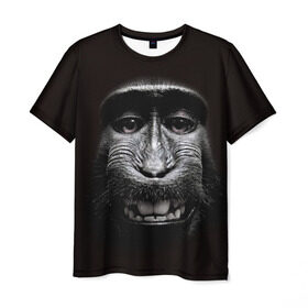 Мужская футболка 3D с принтом обезьяна в Екатеринбурге, 100% полиэфир | прямой крой, круглый вырез горловины, длина до линии бедер | взгляд | голова | животные | обезьяна | природа