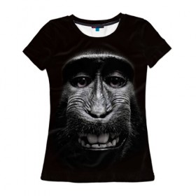 Женская футболка 3D с принтом обезьяна в Екатеринбурге, 100% полиэфир ( синтетическое хлопкоподобное полотно) | прямой крой, круглый вырез горловины, длина до линии бедер | взгляд | голова | животные | обезьяна | природа
