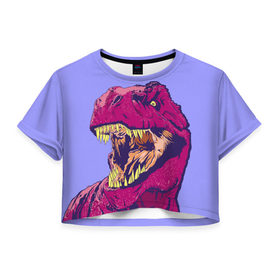 Женская футболка 3D укороченная с принтом rex в Екатеринбурге, 100% полиэстер | круглая горловина, длина футболки до линии талии, рукава с отворотами | dinosaur | t rex | динозавр | рекс | тирекс