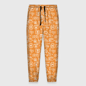 Мужские брюки 3D с принтом Жизнь на Ямайке в Екатеринбурге, 100% полиэстер | манжеты по низу, эластичный пояс регулируется шнурком, по бокам два кармана без застежек, внутренняя часть кармана из мелкой сетки | оранжевый | паттерн