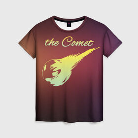Женская футболка 3D с принтом Летящая комета в Екатеринбурге, 100% полиэфир ( синтетическое хлопкоподобное полотно) | прямой крой, круглый вырез горловины, длина до линии бедер | комета | космос | красиво | надписи | планета