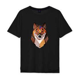 Мужская футболка хлопок Oversize с принтом Wolf в Екатеринбурге, 100% хлопок | свободный крой, круглый ворот, “спинка” длиннее передней части | 3d | 3д | autumn | forest | nature | wolf | абстракция | волк | геометрия | лес | осень | природа | хищник