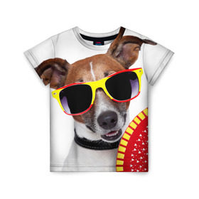 Детская футболка 3D с принтом Джек Рассел с веером в Екатеринбурге, 100% гипоаллергенный полиэфир | прямой крой, круглый вырез горловины, длина до линии бедер, чуть спущенное плечо, ткань немного тянется | джек рассел | песик | песики | собака | собаки | терьер