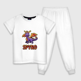Детская пижама хлопок с принтом Дракон Спайро. 8 bit. в Екатеринбурге, 100% хлопок |  брюки и футболка прямого кроя, без карманов, на брюках мягкая резинка на поясе и по низу штанин
 | dragon | pixel art | spyro | дракон | пиксель арт | спайро