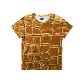 Детская футболка 3D с принтом Золотой Крокодил в Екатеринбурге, 100% гипоаллергенный полиэфир | прямой крой, круглый вырез горловины, длина до линии бедер, чуть спущенное плечо, ткань немного тянется | gold | texture | глянец | золото | кожа | крокодил | текстура