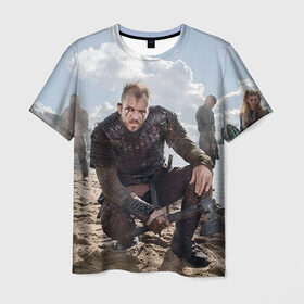 Мужская футболка 3D с принтом Викинги в Екатеринбурге, 100% полиэфир | прямой крой, круглый вырез горловины, длина до линии бедер | викинги