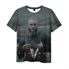 Мужская футболка 3D с принтом Рагнар Лодброк в Екатеринбурге, 100% полиэфир | прямой крой, круглый вырез горловины, длина до линии бедер | викинги