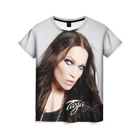 Женская футболка 3D с принтом Tarja Turunen Nightwish в Екатеринбурге, 100% полиэфир ( синтетическое хлопкоподобное полотно) | прямой крой, круглый вырез горловины, длина до линии бедер | Тематика изображения на принте: nightwish | металл | музыка | рок | тарья турунен