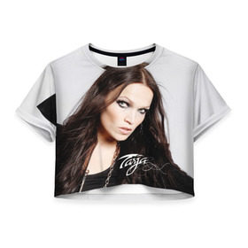 Женская футболка 3D укороченная с принтом Tarja Turunen Nightwish в Екатеринбурге, 100% полиэстер | круглая горловина, длина футболки до линии талии, рукава с отворотами | nightwish | металл | музыка | рок | тарья турунен