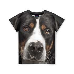 Детская футболка 3D с принтом Зенненхунд в Екатеринбурге, 100% гипоаллергенный полиэфир | прямой крой, круглый вырез горловины, длина до линии бедер, чуть спущенное плечо, ткань немного тянется | большая собака | зенненхунд | пес | песик | сенбернар | собака | собаки
