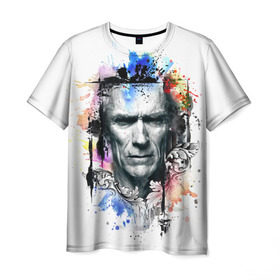 Мужская футболка 3D с принтом Герой вестернов в Екатеринбурге, 100% полиэфир | прямой крой, круглый вырез горловины, длина до линии бедер | актер | иствуд | клинт | радуга | узор