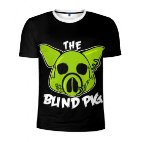 Мужская футболка 3D спортивная с принтом Blind Pig в Екатеринбурге, 100% полиэстер с улучшенными характеристиками | приталенный силуэт, круглая горловина, широкие плечи, сужается к линии бедра | Тематика изображения на принте: ад | зеленый | свинья | череп