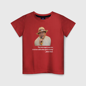Детская футболка хлопок с принтом Джеки Чан / Jakie Chan в Екатеринбурге, 100% хлопок | круглый вырез горловины, полуприлегающий силуэт, длина до линии бедер | actor | chan | cinema | jackie | актёр | джеки чан | кино