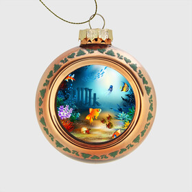 Стеклянный ёлочный шар с принтом Золотая рыбка в Екатеринбурге, Стекло | Диаметр: 80 мм | вода | водоросли | море | подводный мир | природа | рыба | рыбка | туризм