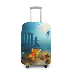 Чехол для чемодана 3D с принтом Золотая рыбка в Екатеринбурге, 86% полиэфир, 14% спандекс | двустороннее нанесение принта, прорези для ручек и колес | вода | водоросли | море | подводный мир | природа | рыба | рыбка | туризм