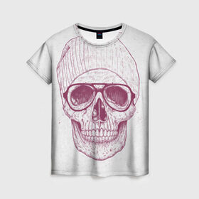 Женская футболка 3D с принтом Cool Skull в Екатеринбурге, 100% полиэфир ( синтетическое хлопкоподобное полотно) | прямой крой, круглый вырез горловины, длина до линии бедер | красивый | крутой | очки | рисунок | узор | череп