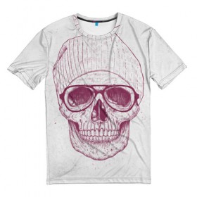 Мужская футболка 3D с принтом Cool Skull в Екатеринбурге, 100% полиэфир | прямой крой, круглый вырез горловины, длина до линии бедер | Тематика изображения на принте: красивый | крутой | очки | рисунок | узор | череп