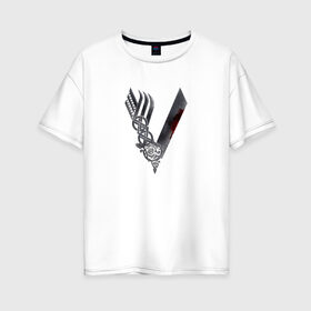 Женская футболка хлопок Oversize с принтом Викинги в Екатеринбурге, 100% хлопок | свободный крой, круглый ворот, спущенный рукав, длина до линии бедер
 | viking | vikings | вальхалла | викинги