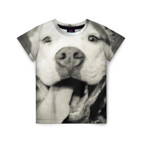 Детская футболка 3D с принтом Пит-буль в Екатеринбурге, 100% гипоаллергенный полиэфир | прямой крой, круглый вырез горловины, длина до линии бедер, чуть спущенное плечо, ткань немного тянется | амстафф | буль | пес | песик | питбули | питбуль | собака | собаки | стафф | терьер
