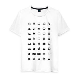 Мужская футболка хлопок с принтом Iconspeak в Екатеринбурге, 100% хлопок | прямой крой, круглый вырез горловины, длина до линии бедер, слегка спущенное плечо. | знаки | символы | турист