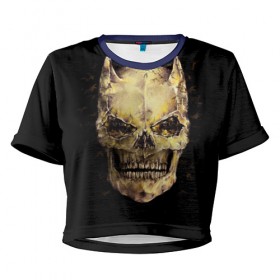 Женская футболка 3D укороченная с принтом Череп в Екатеринбурге, 100% полиэстер | круглая горловина, длина футболки до линии талии, рукава с отворотами | дьявол | киногерой | монстр | череп