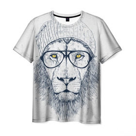 Мужская футболка 3D с принтом Cool Lion в Екатеринбурге, 100% полиэфир | прямой крой, круглый вырез горловины, длина до линии бедер | красивый | крутой | лев | львица | очки | рисунок | узор