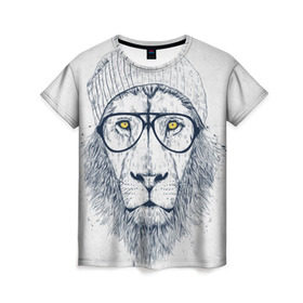 Женская футболка 3D с принтом Cool Lion в Екатеринбурге, 100% полиэфир ( синтетическое хлопкоподобное полотно) | прямой крой, круглый вырез горловины, длина до линии бедер | красивый | крутой | лев | львица | очки | рисунок | узор