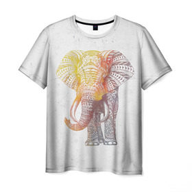 Мужская футболка 3D с принтом Solar Elephant в Екатеринбурге, 100% полиэфир | прямой крой, круглый вырез горловины, длина до линии бедер | красивый | крутой | рисунок | слон | узор