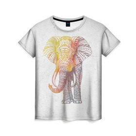 Женская футболка 3D с принтом Solar Elephant в Екатеринбурге, 100% полиэфир ( синтетическое хлопкоподобное полотно) | прямой крой, круглый вырез горловины, длина до линии бедер | красивый | крутой | рисунок | слон | узор
