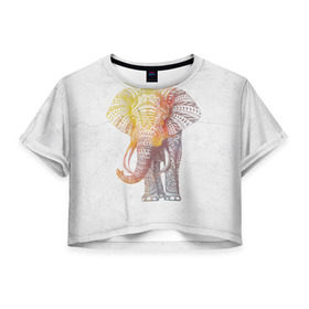 Женская футболка 3D укороченная с принтом Solar Elephant в Екатеринбурге, 100% полиэстер | круглая горловина, длина футболки до линии талии, рукава с отворотами | красивый | крутой | рисунок | слон | узор