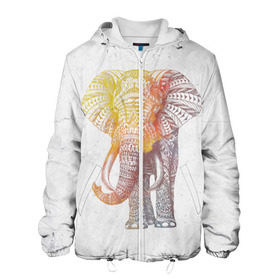 Мужская куртка 3D с принтом Solar Elephant в Екатеринбурге, ткань верха — 100% полиэстер, подклад — флис | прямой крой, подол и капюшон оформлены резинкой с фиксаторами, два кармана без застежек по бокам, один большой потайной карман на груди. Карман на груди застегивается на липучку | Тематика изображения на принте: красивый | крутой | рисунок | слон | узор