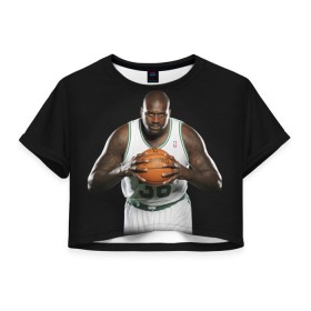 Женская футболка 3D укороченная с принтом Shaquille O`Neal в Екатеринбурге, 100% полиэстер | круглая горловина, длина футболки до линии талии, рукава с отворотами | Тематика изображения на принте: shaquille oneal | баскетболист | нба | шакил онил