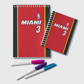 Блокнот с принтом Miami Heat 3 в Екатеринбурге, 100% бумага | 48 листов, плотность листов — 60 г/м2, плотность картонной обложки — 250 г/м2. Листы скреплены удобной пружинной спиралью. Цвет линий — светло-серый
 | 3 | dwyane wade | miami heat | nba |  дуэйн уэйд | баскетбол | майами | майами хит | нба