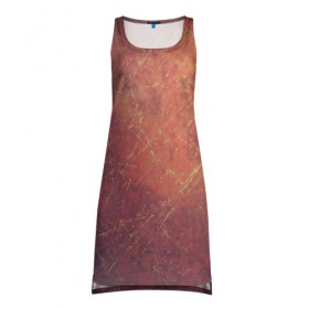 Платье-майка 3D с принтом Космические пятна в Екатеринбурге, 100% полиэстер | полуприлегающий силуэт, широкие бретели, круглый вырез горловины, удлиненный подол сзади. | кометы | космос | оранжевый | пятна | текстура | царапины