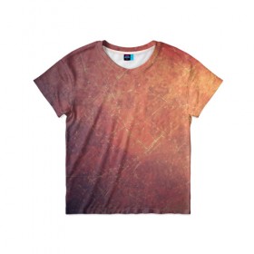 Детская футболка 3D с принтом Космические пятна в Екатеринбурге, 100% гипоаллергенный полиэфир | прямой крой, круглый вырез горловины, длина до линии бедер, чуть спущенное плечо, ткань немного тянется | кометы | космос | оранжевый | пятна | текстура | царапины