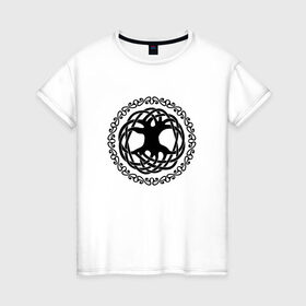 Женская футболка хлопок с принтом Дерево жизни в Екатеринбурге, 100% хлопок | прямой крой, круглый вырез горловины, длина до линии бедер, слегка спущенное плечо | дерево жизни | джен делис | кельты | символы