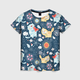 Женская футболка 3D с принтом Котята в Екатеринбурге, 100% полиэфир ( синтетическое хлопкоподобное полотно) | прямой крой, круглый вырез горловины, длина до линии бедер | кот | котики | котята | любовь | милые котята | подарок | прикольные картинки