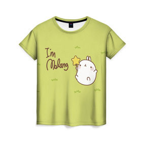 Женская футболка 3D с принтом Кролик в Екатеринбурге, 100% полиэфир ( синтетическое хлопкоподобное полотно) | прямой крой, круглый вырез горловины, длина до линии бедер | зайчик | кавай | кролик | милота | моланг