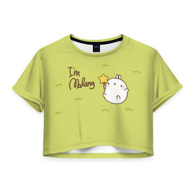 Женская футболка 3D укороченная с принтом Кролик в Екатеринбурге, 100% полиэстер | круглая горловина, длина футболки до линии талии, рукава с отворотами | зайчик | кавай | кролик | милота | моланг