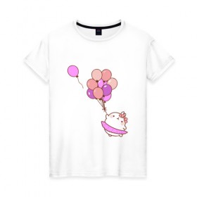 Женская футболка хлопок с принтом Кролик и шарики в Екатеринбурге, 100% хлопок | прямой крой, круглый вырез горловины, длина до линии бедер, слегка спущенное плечо | 