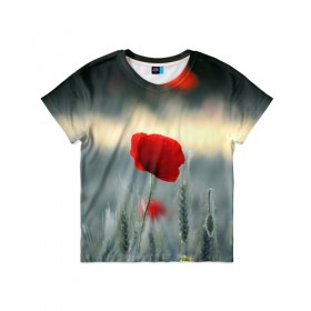 Детская футболка 3D с принтом Алый мак в Екатеринбурге, 100% гипоаллергенный полиэфир | прямой крой, круглый вырез горловины, длина до линии бедер, чуть спущенное плечо, ткань немного тянется | алый | красный | лепестки | мак | прикольные картинки | цветочки | цветы