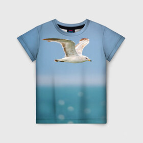 Детская футболка 3D с принтом Чайка в Екатеринбурге, 100% гипоаллергенный полиэфир | прямой крой, круглый вырез горловины, длина до линии бедер, чуть спущенное плечо, ткань немного тянется | Тематика изображения на принте: вода | море | пернатые | природа | простор | птица | свобода | солнце | чайка