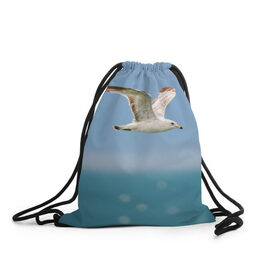 Рюкзак-мешок 3D с принтом Чайка в Екатеринбурге, 100% полиэстер | плотность ткани — 200 г/м2, размер — 35 х 45 см; лямки — толстые шнурки, застежка на шнуровке, без карманов и подкладки | вода | море | пернатые | природа | простор | птица | свобода | солнце | чайка